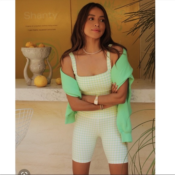 NWT Bandier x Sincerely Jules The Bryn 7" Biker Lifestyle Short Green Gingham - Picture 13 of 14